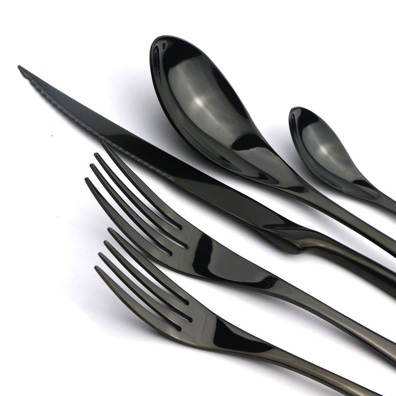 JANKNG 20-Piece 18/10 Stainless Steel Serrated Steak Knife Flatware Set, Mirror Polishing Black, Service for 4 - Image 4